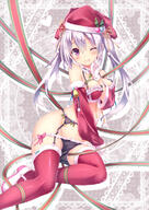 1_female 1girl 2d_art ;p ass bangs black_panties black_underwear blush bow bra christmas christmas_outfit closed_mouth collar commentary_request detached_collar detached_sleeves explicit eyebrows_visible_through_hair female footwear frilled_bra frilled_collar frilled_panties frills fur fur-trimmed fur-trimmed_legwear fur-trimmed_sleeves fur_trim garter_belt gloves groin hair_between_eyes hair_ornament hair_ribbon hair_tie hat head_tilt headwear lingerie long_hair long_sleeves looking_at_viewer male mary_janes mature navel one_eye_closed original original_character panties panty_pull pink_bow pixiv_66413371 pixiv_6751 point_of_view purple_eyes questionable red_bra red_hat red_headwear red_legwear ribbon ryo ryo@わんわん ryo_(botugo) ryo_bbb santa_hat shoes sidelocks silver_hair sitting sitting_sideways sleeves_past_wrists smile solo thigh-highs thighhighs tied_hair tongue tongue_out twintails underwear very_long_hair white_footwear white_gloves yellow_ribbon yokozuwari ぷれぜんとはさんたさん。 サンタ // 800x1132 // 733.6KB