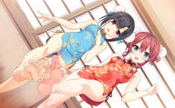 aqua_eyes barefoot black_hair blue_dress china_dress chinese_clothes cum cum_on_body cum_on_lower_body cura double_bun dress dutch_angle explicit feet floral_print foreshortening from_below genital_fluids hayase_fukami high_resolution looking_at_viewer maitetsu mature migita_hibiki o official_art point_of_view pov_feet purple_eyes red_dress red_hair short_hair side_slit sidelocks sleeveless sleeveless_dress soles solo spread_toes standing standing_on_one_leg toes viewed_from_below // 2760x1714 // 961.0KB