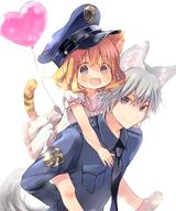 1_female 1_male animal_ear_fluff animal_ears animal_tail balloon bangs black_neckwear blonde_hair blue_eyes blue_headwear blue_shirt blush bow breeze carrying cat_boy cat_ears cat_tail catgirl catperson child closed_mouth collared_shirt commentary_request d dress dress_shirt ears explicit eyebrows_behind_hair eyebrows_visible_through_hair fangs female footwear grey_hair hair_between_eyes hat heart_balloon high_resolution kuga_tsukasa male necktie nekomimi open_mouth original original_character peaked_cap piggyback pink_footwear pleated_dress police police_hat police_uniform puffy_short_sleeves puffy_sleeves safe sailor_collar sailor_dress sankaku_channel shirt shoe_soles shoes short_sleeves simple_background smile tail teeth uniform upper_teeth white_background white_bow white_dress white_sailor_collar young 犬のおまわりさん 犬のお巡りさんと迷子のにゃんこ 玖珂つかさ 風船 // 1001x1200 // 1.2MB