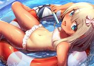 10s 1_female anime anthropomorphism aqua_eyes bangs bare_legs bare_shoulders bikini bikini_skirt blonde_hair blue_eyes blue_sky blush breasts dark_skin day eyebrows_visible_through_hair female female_only food hair_ornament hair_ribbon higejii high_resolution holding holding_food holding_object kantai_collection legs lifebuoy loli long_hair looking_at_viewer lying mature navel nontraditional_school_swimsuit ocean on_back one-piece_tan outside point_of_view popsicle ribbon ro-500 ro-500_(kantai_collection) safe saliva saliva_trail school_swimsuit sky small_breasts smile solo stomach striped striped_ribbon summer swim_ring swimsuit swimsuit_removed tan tan_lines tanned tongue tongue_out water wet white_bikini white_school_swimsuit white_swimsuit yande.re young // 1694x1200 // 2.0MB