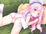 1_female 43_aspect_ratio ass back-print_panties blush bow camel_toe closed_mouth contentious_content couch cupcake eyebrows_visible_through_hair feet female female_only food food_print game_cg gelbooru hair_bow hair_ornament harem_futago_lolita harlem_twin_lolita hat headwear heart heart_panties heart_print konachan legs loli lolibooru.moe long_hair looking_at_viewer looking_back mani mature no_shoes on_couch original panties pillow pink_eyes pink_hair pink_panties point_of_view print_panties questionable safe school_uniform smile socks soles solo spread_legs spreading tomari_(harem_futago_lolita) underwear uniform usashiro_mani useless_tags white_hat white_headwear young // 1024x768 // 872.5KB