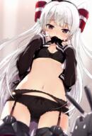 10s 1_female amatsukaze_(kantai_collection) bikini black_bra black_panties black_underwear bow bow_bra bow_panties bra brown_dress clothes_lift commentary_request dress dress_lift explicit female from_below garter_belt garter_straps gelbooru hair_ornament hair_tubes kantai_collection lifted_by_self lingerie long_hair looking_at_viewer male mouth_hold navel ogipote_-_荻pote panties point_of_view questionable rensouhou-kun ribbon sailor_dress silver_hair simple_background small_breasts solo solo_focus striped swimsuit thigh_gap thighhighs twitter_username two_side_up underwear viewed_from_below windsock 下着艦娘 即夜戦 天津風 荻pote＠３日目a-05a // 692x1020 // 721.3KB
