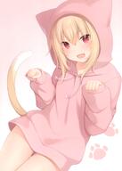 absurd_resolution absurdres amashiro_natsuki animal_ears animal_hood animal_tail bangs bare_thighs blonde_hair cat_ears cat_hood cat_paws cat_tail clenched_hand ears eyebrows_visible_through_hair fang fangs feet_out_of_frame female general happy head_tilt high_resolution highres hood hood_up hoodie legs nekomimi open_mouth original paw_pose paws pink_background questionable red_eyes safe sankaku_channel sidelocks simple_background smile tagme tail thighs two-tone_background very_high_resolution very_long_sleeves white_background yande.re // 2099x2946 // 3.3MB