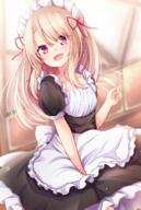 1_female alternate_costume apron bangs baram between_legs black_dress blurry blurry_background brown_hair collarbone commentary commentary_request d depth_of_field dress enmaided eyebrows_visible_through_hair fate fatekaleid_liner_prisma_illya female frilled_apron frilled_dress frills general hair_between_eyes hair_ornament hair_ribbon hand_between_legs hand_up headdress high_resolution illyasviel_von_einzbern inside light_brown_hair lolibooru.moe long_hair looking_at_viewer maid maid_headdress open_mouth parted_bangs point_of_view puffy_short_sleeves puffy_sleeves red_eyes red_ribbon ribbon safe sankaku_channel short_sleeves smile solo very_long_hair white_apron ばらむ イリヤちゃん // 985x1462 // 1.7MB