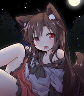 1_female 1girl animal_ear_fluff animal_ears animal_tail brown_hair danbooru dress ears explicit fang fangs female frilled_dress frills full_moon imaizumi_kagerou long_hair long_sleeves looking_at_viewer moon natsu_no_koucha night o off-shoulder off_shoulder point_of_view red_eyes safe sankaku_channel sketch sky solo star_(sky) starry_sky stars tail touhou wolf_ears wolf_tail // 700x800 // 85.5KB