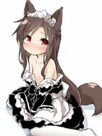 1_female 1girl alternate_costume animal_ears animal_tail apron bare_shoulders black_dress blush brown_hair commentary_request dress ears enmaided explicit female female_focus female_only imaizumi_kagerou long_hair looking_at_viewer maid maid_headdress natsu_no_koucha off-shoulder off_shoulder pantyhose point_of_view questionable red_eyes safe sankaku_channel simple_background sitting solo solo_female sweat sweatdrop tail touhou white_background white_legwear wolf_ears wolf_tail younger // 600x800 // 79.0KB