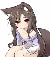 1_female 1girl alternate_costume animal_ears animal_tail bare_legs bare_shoulders blue_sweater blush brooch brown_hair commentary danbooru ears explicit female flying_sweatdrops imaizumi_kagerou jewelry legs long_hair long_sleeves looking_at_viewer natsu_no_koucha point_of_view red_eyes safe sankaku_channel simple_background sitting sketch solo sweat sweatdrop sweater tail touhou white_background wolf_ears wolf_tail // 700x800 // 79.9KB