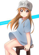 1_female 1girl absurd_resolution artist_name baseball_cap blue_shirt brown_eyes brown_hair child contentious_content female hat hataraku_saibou high_resolution light_brown_hair loli lolibooru.moe long_hair looking_at_viewer no_pants oversized_clothes oversized_shirt platelet platelet_(hataraku_saibou) questionable shirt short_sleeves simple_background sitting smile solo stool thighs tina_(pixiv37050289) very_high_resolution white_background white_headwear wind wind_lift young // 1968x2783 // 1.7MB
