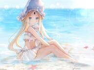 1_female 1girl abigail_williams_(fategrand_order) abigail_williams_(fate_grand_order) abigail_williams_(swimsuit_foreigner)_(fate) bangs bare_arms bare_legs bare_shoulders bikini bikini_skirt blonde_hair blue_eyes blush bonnet bow bowtie braid closed_mouth commentary day eyebrows_visible_through_hair facial_mark fate fategrand_order fate_(series) fate_grand_order forehead_mark from_side full_body hair_bow keyhole knees_up legs lens_flare lolibooru.moe long_hair looking_at_viewer looking_to_the_side nasii navel outdoors outside parted_bangs safe shallow_water smile solo starfish swimsuit user_xtsy2537 very_long_hair water white_bikini white_bow white_headwear white_neckwear アビゲイル・ウィリアムズ(水着) アビゲイル・ウィリアムズ〔夏〕 水着アビー // 1423x1059 // 2.1MB