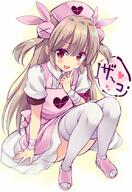 1_female 1girl apron bandage bandaged_arm bandages blush brown_hair explicit female finger_to_mouth footwear hat headwear heart long_hair looking_at_viewer natori_sana nurse nurse_cap open_mouth open_toe_shoes pink_apron pink_footwear point_of_view red_eyes safe sana_channel sasorigatame shoes sitting smile solo speech_bubble thighhighs tied_hair twintails twitter two_side_up virtual_youtuber white_legwear “🍆ザコザコなーす🍆” // 575x839 // 93.3KB