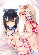 2_females 2girls alternate_costume arm_support ass back bangs bare_shoulders black_hair blonde_hair blue_bow blunt_bangs blush bow bra breasts brown_eyes closed_mouth commentary_request d detached_collar explicit eyebrows_visible_through_hair fate fatekaleid_liner_prisma_illya fate_(series) fate_kaleid_liner_prisma_illya female frills from_behind garter_straps hair_bow hair_ornament hairclip high_resolution highres illyasviel_von_einzbern lingerie lolibooru.moe long_hair looking_at_viewer magical_ruby magical_sapphire microskirt miyu_edelfelt multiple_females multiple_girls open_mouth panties panty_pull point_of_view ponytail questionable reclining red_eyes revision sankaku_channel sidelocks skirt small_breasts smile star_(symbol) thighhighs tied_hair underwear white_bra white_legwear white_panties white_skirt white_underwear yan_(nicknikg) yellow_eyes // 868x1228 // 970.9KB