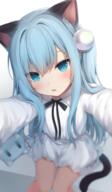1_female 1girl amamachiro amashiro_natsuki animal_ear_fluff animal_ears animal_tail bangs black_ribbon blue_eyes blue_hair blurry blurry_background blush cat_ears cat_girl cat_tail catgirl catperson collared_dress commentary_request depth_of_field dress ears explicit eyebrows_visible_through_hair female gradient gradient_background grey_background hair_between_eyes hair_ornament high_resolution highres holding long_hair looking_at_viewer neck_ribbon nekoha_shizuku nekomimi one_side_up original original_character outstretched_arms parted_lips point_of_view reaching_out ribbon safe sankaku_channel shizuku_(nachi) simple_background sitting solo stuffed_animal stuffed_cat stuffed_toy tagme tail very_long_hair white_background white_outfit yande.re 「ぎゅー…ってして」 ねこさま 猫羽雫 甘城なつき // 1200x2057 // 2.0MB