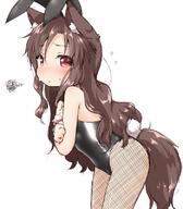 0boys 1_female 1girl animal_ears animal_tail bare_shoulders black_legwear black_leotard blush brown_hair bunny_ears bunny_suit bunny_tail covering covering_breasts crossed_arms ears embarrassed explicit fake_animal_ears female female_focus female_only fishnet_legwear fishnet_pantyhose fishnets from_side imaizumi_kagerou in_profile leaning leaning_forward legwear leotard long_hair natsu_no_koucha pantyhose playboy_bunny rabbit_ears red_eyes safe sankaku_channel simple_background solo solo_female strapless strapless_leotard tail touhou white_background wolf_ears wolf_tail // 700x800 // 88.2KB