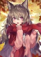 1_female animal_ears autumn autumn_leaves bangs blurry brown_hair canine cardigan day depth_of_field ears explicit female fox fox_ears fox_girl ginkgo hair_between_eyes hands_up long_hair looking_at_viewer mammal open_mouth original original_character outside pink_eyes pixiv pixiv_612602 pixiv_65949714 point_of_view red_scarf safe scarf shuga_o shugao sleeves_past_wrists solo upper_body very_long_hair wavy_hair しゅがお もふもふ ニット マフラー 狐娘 // 700x980 // 823.9KB