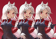 3_females 3_girls animal_ears arm_garter black_gloves black_neckwear black_suit black_vest blush breasts canine cerberus_(helltaker) collared_shirt d demon demon_girl dog dog_ears dog_girl ears fangs female formal general girl gloves grin helltaker long_hair looking_at_viewer low-tied_long_hair low_ponytail mammal matching_outfit medium_breasts mg42cat-k1ng multiple_females multiple_girls necktie neckwear open_mouth photoshop_(medium) point_of_view red_background red_eyes red_shirt safe shirt siblings silver_hair simple_background sisters smile standing suit tied_hair tongue tongue_out triplets upper_body very_long_hair vest waistcoat white_hair // 1500x1061 // 931.1KB