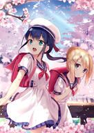 2_females 2_girls aqua_eyes backpack bag bangs beret blonde_hair blue_hair blue_sky blurry blush braid_(braids) breasts cherry_blossom cherry_blossoms clip_studio_paint collarbone commentary_request cowboy_shot d day depth_of_field dress explicit eyebrows_visible_through_hair female frilled_dress frills frilly_skirt fringe from_side girl hair_bun hair_ornament hair_tie hairclip hat headwear holding_strap in_profile leaning leaning_forward loli long_hair looking_at_viewer looking_away looking_back looking_to_the_side low_ponytail multiple_females multiple_girls neckerchief nicknikg open_mouth oppai_loli original original_character outdoors outside petals pink_neckerchief pink_neckwear pixiv_577076 pixiv_62616427 plant_(plants) point_of_view ponytail pout purple_hair railing randoseru revision safe sailor_dress sailor_hat sankaku_channel school_uniform seifuku shadow shiny shiny_hair short_hair short_sleeves sidelocks singing sky smile spring_(season) standing sunbeam sunlight t tall_image tareme tareme_eyes teenage_girl teeth tied_hair tree tree_(trees) uniform white_dress white_hat white_headwear yan_(nicknikg) 双子 桜 桜の花 雁 // 744x1052 // 842.6KB