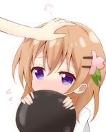 1_female 1girl bangs blush covering_face explicit female gelbooru gochiusa_100_users_bookmark gochuumon_wa_usagi_desu_ka gochuumon_wa_usagi_desu_ka? hair_ornament hairclip hand_on_another's_head headpat hoto_cocoa nagomi_yayado orange_hair out_of_frame patting patting_head petting plate purple_eyes safe short_hair simple_background solo_focus upper_body violet_eyes white_background なでなで ココア 和水ややど // 640x800 // 313.5KB