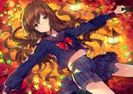 1_female autumn autumn_leaves bangs blurry blush bow bowtie brown_eyes brown_hair depth_of_field explicit eyebrows_visible_through_hair female long_hair long_sleeves looking_at_viewer lying navel on_back original point_of_view red_bow rugo safe school_uniform sidelocks solo uniform // 1401x1000 // 1.9MB