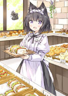 1_female ame27 animal_ear_fluff animal_ears apron bakery black_bow black_hair black_skirt blush bow bread brick_wall cat_ears commentary_request d day ears fangs female food frilled_apron frills holding holding_tray inside juliet_sleeves komugi_(wataame27) long_sleeves looking_at_viewer maid_headdress open_mouth original original_character photoshop_(medium) point_of_view puffy_sleeves purple_eyes safe sandwich shirt shop skirt smile solo translation_request tray wataame27 white_apron white_shirt window こむぎちゃん わたあめ パン屋 出来立てのサンドイッチはいかがですか？ // 752x1062 // 689.0KB