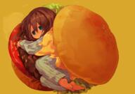 1_female 8 barefoot blue_eyes brown_hair burgers cheese cloneko cloneko-it expressionless feet female female_focus food hamburger in_food lettuce lying on_side original original_character pajamas safe simple_background solo toes tomato twitterまとめ yellow_background zelmeledf2 寝起き // 1422x1000 // 949.1KB