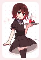 1_female alternate_costume beverage black_dress commentary_request dress drink enmaided eyebrows_visible_through_hair female floral_background gothic_lolita kantai_collection lolita_fashion maid mutsuki_(kantai_collection) open_mouth red_eyes red_hair safe solo yoru_nai // 706x1018 // 258.1KB