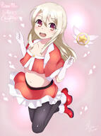 1_female 1girl arms_up belt blush christmas christmas_outfit clavicle collarbone fate fategrand_order fatekaleid fatekaleid_liner_prisma_illya fatestay_night fate_(series) fate_grand_order fate_kaleid_liner_prisma_illya fate_stay_night female full_body gloves grapesoda high_resolution illyasviel_von_einzbern long_hair looking_at_viewer looking_up magical_ruby midriff open_mouth point_of_view red_eyes sack santa_costume silver_hair skirt smile thighhighs // 1050x1405 // 948.1KB