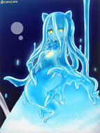 1_female 1girl < animal_ears blue_hair blue_sclera blue_skin blue_theme breasts closed_mouth colored_sclera core curss ears eyebrows_visible_through_hair female highres jitome long_hair looking_at_viewer merfolk mermaid monster_girl mythical navel original point_of_view sea_angel sea_angel_girl slime_girl small_breasts solo tentacle_hair tentacles twitter_username very_long_hair yellow_eyes // 999x1332 // 1.2MB