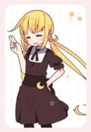 alternate_costume blonde_hair closed_eyes crescent crescent_moon_pin enmaided eyes_closed framed_image hand_on_hip kantai_collection lolibooru.moe long_hair maid open_mouth safe satsuki_(kantai_collection) smile tied_hair twintails yoru_nai // 706x1018 // 309.5KB