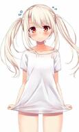 1_female 1girl alternate_hairstyle bare_legs blonde_hair blush closed_mouth clothes_lift collarbone cowboy_shot creator danbooru explicit eyebrows_visible_through_hair fate fatekaleid_liner_prisma_illya fate_(series) fate_kaleid_liner_prisma_illya female female_focus female_only hair_between_eyes hanawakaba illyasviel_von_einzbern legs lifted_by_self lolibooru.moe looking_at_viewer naked_shirt no_pants pema001 point_of_view prisma_illya questionable red_eyes sankaku_channel sasahara_wakaba see-through shirt shirt_lift sidelocks solo solo_female standing sweat sweatdrop t-shirt thighs tied_hair top_lift twintails wakaba_(wkbast) // 615x1024 // 74.3KB