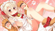 169_aspect_ratio animal_ears apron arm_garter ass bell bent_knee_(knees) blonde_hair blush bowtie brown_eyes claws collar cosplay dutch_angle ears fate fatekaleid fatekaleid_liner_prisma_illya fatestay_night fate_(series) fate_extra fate_grand_order fate_kaleid_liner_prisma_illya female footprints frills fringe garter garter_(garters) girl gloves hair_between_eyes headdress high_resolution highres illyasviel_von_einzbern jingle_bell light_erotic looking_at_viewer maid_headdress naked_apron paw_gloves paw_print payot pink_background questionable sasahara_wakaba single star_(symbol) tail tamamo_(fate)_(all) tamamo_cat_(fate) wallpaper wide_image yande.re // 1920x1080 // 1.1MB
