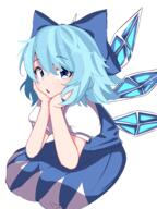 1 1_female absurd_resolution bangs blue_bow blue_dress blue_eyes blue_hair bow cirno commentary dress eyebrows_visible_through_hair female hair_bow head_rest high_resolution ice ice_wings lolibooru.moe looking_at_viewer medium_hair open_mouth point_of_view puffy_short_sleeves puffy_sleeves safe short_sleeves simple_background solo standing touhou usuyaki usuyaki528 white_background wings ウス焼 チルノ // 6016x8000 // 5.5MB