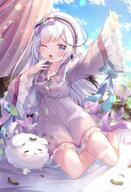 1_female 1girl ;o arm_up awae_iroha black_bow black_feathers blue_bow blue_eyes blurry bokeh bow bow_hairband bubble button_gap buttons collarbone collared_dress colored_nails commentary_request depth_of_field dress emori_miku_project eyebrows eyebrows_visible_through_hair fang feathers female frilled_dress frilled_sleeves frills gomano_rio gradient_hair hair_bow hairband hand_up high_resolution highres long_sleeves multicolored_hair nail_polish one_eye_closed open_mouth pink_bow pink_hairband pink_nails purple_dress purple_hair reward_available safe sitting sitting_sideways sleeve_bow solo symbol_commentary virtual_youtuber waking_up white_hair wide_sleeves wing_hair_ornament yawning yokozuwari // 1362x2000 // 325.7KB