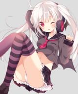 1_female ;o ahoge black_skirt breast_pocket breasts commentary_request crop_top crop_top_overhang explicit eye_contact female grey_background headphones high_resolution hoshi hoshi_(snacherubi) hoshi_u3 long_hair long_sleeves looking_at_another looking_at_viewer mature medium_breasts miniskirt navel one_eye_closed original original_character panties pantyshot pocket point_of_view purple_legwear red_eyes safe sailor_uniform school_uniform schoolgirl_uniform seifuku serafuku silver_hair simple_background skirt sleeves_past_wrists solo stomach striped striped_legwear thigh-highs thighs tied_hair twintails underwear uniform upskirt white_panties wings yande.re へそチラ ほし 吸血鬼ちゃん 縞ニーソとニーソ // 1400x1684 // 1.4MB