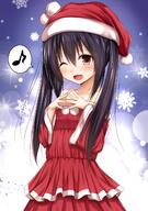 1_female ;d black_hair brown_eyes female haryuu_(poetto) high_resolution highres k-on! ku-do long_hair nakano_azusa one_eye_closed open_mouth pixiv_32309394 safe santa_costume smile solo tied_hair twintails wink あずにゃんサンタ ハリュー〖poetto〗 // 900x1280 // 972.7KB