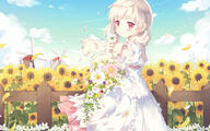 1_female blonde_hair blush bouquet brown_eyes cafe_sourire cuteg dress eye_contact female flower high_resolution image_sample light_smile long_hair looking_at_another looking_at_viewer mature nyanya ogiwara_kyouko petals point_of_view red_eyes smile solo summer_dress sunflower wallpaper windmill // 1920x1200 // 1.0MB