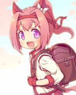 1_female animal_ears animal_tail backpack bag bangs blush bow buruma commentary_request d ear_bow ears eye_contact eyebrows eyebrows_visible_through_hair female fingerless_gloves gloves haru_urara_(umamusume) headband high_ponytail high_resolution horse_ears horse_girl horse_tail jacket long_sleeves looking_at_another looking_at_viewer looking_to_the_side open_clothes open_jacket open_mouth petals pink_hair point_of_view ponytail purple_eyes randoseru red_buruma red_gloves red_headband safe sakurabe_notos sidelocks smile solo tail tied_hair umamusume white_bow white_jacket // 1000x1243 // 169.5KB