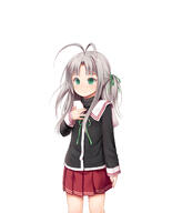 1 1_female 1girl 2d_art absurd_resolution absurdres antenna_hair bangs black_shirt closed_mouth eyebrows eyebrows_visible_through_hair female green_eyes green_ribbon grey_hair hair_ribbon hand_up haryuu_(poetto) high_resolution highres ku-do long_hair long_sleeves looking_away neck_ribbon one_side_up original parted_bangs pixiv_84563687 pleated_skirt red_skirt ribbon safe sailor_collar shirt simple_background skirt smile solo white_background white_sailor_collar 次のｃｇ集のヒロイン候補 // 2067x2558 // 815.6KB