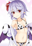 1_female 1girl ahoge akisome_hatsuka alternate_costume animal_costume animal_print bangs bare_shoulders bat_wings bikini blush breasts chinese_zodiac closed_mouth collarbone costume cow_costume cow_print cow_print_bikini ears exsilver eye_contact eyebrows eyebrows_visible_through_hair fang female groin hair_between_eyes hair_ribbon light_purple_hair lolibooru.moe looking_at_another looking_at_viewer navel pink_background point_of_view pointy_ears red_eyes red_ribbon remilia_scarlet ribbon safe short_hair simple_background skin_fang small_breasts smile solo stomach swimsuit swimwear touhou touhou_project undressing upper_body white_background wings year_of_the_ox れみぱい 牛柄ビキニレミリアちゃん 秋染ハツカ@例大祭お05ab // 712x1000 // 524.9KB
