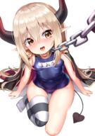 arm_support ass_visible_through_thighs bent_knee_(knees) blonde_hair blush brown_eyes cape chain collar demon_girl demon_tail emma_august epaulettes flat_chest fringe from_above full_body girl hair_between_eyes head_tilt hieroglyph horn_(horns) lead light_erotic loli long_hair looking_at_viewer mannack mannack0106 nijisanji no_shoes one-piece_swimsuit open_mouth p payot pointy_ears school_swimsuit seiza shadow simple_background single single_thighhigh sitting striped_thighhighs swimsuit swimwear tail tall_image teardrop thigh_gap thighhighs tongue virtual_youtuber white_background えま★おうがすと えまの絵馬 にじさんじスク水部 まんなく 縞ニーソ // 1200x1711 // 1.5MB