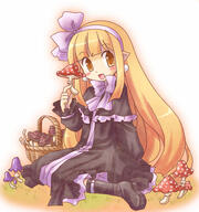 1_female 1girl basket black_capelet black_dress blonde_hair capelet d disgaea dress earrings ears face facial_expression female fly_agaric golden_eyes hair jewelry karina long_hair mage_(disgaea) makai_senki_disgaea_(series) mushroom nippon_ichi_software open-mouth_smile open_mouth orange_eyes pointed_ears pointy_ears ribbon safe smile solo star_mage very_long_hair yellow_eyes // 516x550 // 171.5KB