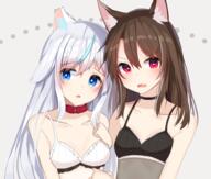 2_females 2_girls animal_ear_fluff animal_ears animal_tail aqua_hair bangs bare_shoulders black_choker blue_eyes blue_hair blush bra breasts brown_hair cat_ears choker cleavage collar collarbone commentary commentary_request danbooru ears eye_contact eyebrows eyebrows_visible_through_hair eyes fang fang_(fangs) female fringe gelbooru girl grey_background hair hair_between_eyes hair_ears hand_on_chest hand_on_own_chest hand_up head_tilt high_resolution highres junk_tag light_erotic lingerie long_hair looking_at_another looking_at_viewer male mature mizuki_ryuu multicolored_hair multiple_females multiple_girls neck nightie notched_ear open_mouth original original_character parted_lips payot point_of_view red_eyes ryu_narb safe safebooru sankaku_channel see-through shoulders side-by-side silver_hair simple_background streaked_hair tail teeth two-tone_hair underwear upper_body upper_teeth v-shaped_eyebrows very_long_hair white_hair wolf_ears wolf_girl wolf_tail" yande.re 人狼ちゃんず 翠月_琉 翠月_琉@3日目西ち"12b // 2000x1700 // 1.8MB