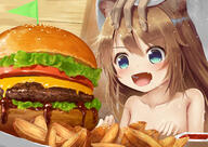 1_female animal_ear_fluff animal_ears bangs blue_eyes blush bodily_fluids brown_hair burger burgers cat_ears catgirl catperson cheese collarbone commentary commentary_request d danbooru drooling ears eyebrows eyebrows_visible_through_hair eyes face facial_expression fang fangs feline_characteristics female flag food gelbooru hair hair_between_eyes hamburger hand_on_another's_head hand_on_head ketchup lettuce long_hair neck nekomimi nude open_mouth open_smile original original_character petting photoshop_(medium) potato_wedges psyche3313 questionable safe safebooru saliva sankaku_channel sauce sesame_seeds smile solo_focus table tomato water water_drop wet 「待てない誘惑」 ハンバーガー プシュケー // 1260x893 // 765.0KB