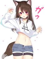 1_female animal_ear_fluff animal_ears animal_tail arm_up bangs bare_belly belly bike_shorts bike_shorts_under_shorts black_choker black_shorts blue_shorts blush bone_print breasts brown_hair choker claw_pose clothes_writing colored_nails commentary_request cowboy_shot crop_top crop_top_overhang cutoffs danbooru denim denim_shorts drawstring ears eye_contact eyebrows eyebrows_visible_through_hair eyes fang female fingernails fringe gelbooru girl hair hair_between_eyes hand_up high_resolution hood hood_down hoodie junk_tag leggings legwear light_erotic long_hair long_sleeves looking_at_another looking_at_viewer mature medium_breasts micro_shorts midriff mizuki_ryuu nail_polish navel o open_clothes open_fly open_mouth open_shorts original original_character paw_pose payot pink_nails pixiv_10476516 pixiv_74349672 point_of_view red_eyes ryu_narb safe safebooru sharp_fingernails shirt short_shorts shorts simple_background single sleeves_past_wrists small_breasts solo standing standing_position star stomach tail tall_image thigh_gap thighs underboob v-shaped_eyebrows white_background white_hoodie white_shirt wolf_ears wolf_girl wolf_tail ガゥ 人狼育成" 翠月_琉 翠月_琉@3日目西ち"12b // 1142x1500 // 671.0KB