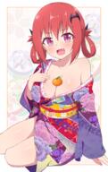 1_female bare_shoulders barely_clothed black_ribbon blush breasts cleavage eye_contact eyes face facial_expression fang female food fruit gabriel_dropout hair high_resolution illust_86732327_20210101_165311 image kurumizawa_satanichia_mcdowell large_breasts long_hair looking_at_another looking_at_viewer new_year no_audio nya_roon nyaroon open_mouth point_of_view purple_eyes red_hair ribbon ribbon_hair safe shoulders sitting smile solo video サターニャ 年賀 明けましておめでとうございます // 1196x1900 // 1.7MB