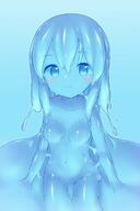 1_female 1girl blue_eyes blue_hair blue_skin blush breasts colored_skin curss eye_contact eyes face facial_expression female high_resolution highres looking_at_another looking_at_viewer miragetiki monster_girl nippleless_bare_chest no_nipples nude point_of_view safe slime_girl small_breasts smile solo // 1200x1800 // 155.7KB