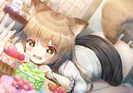 +_+ 1_female 2d_art animal_ear_fluff animal_ears ass bangs blurry blurry_background blush bodily_fluids brown_eyes brown_hair cake close clothes_lift creator drooling ears eyes female food fruit hair junk_tag konachan loli long_hair lying no_panties on_stomach open_mouth original pixiv_85939878 psyche3313 questionable safe saliva sankaku_channel shirt skirt skirt_lift solo_focus strawberry symbol-shaped_pupils tail 「待て」が３秒ともたない子 // 1438x1000 // 769.4KB