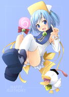 1_female ah-kun animal ass asymmetrical_legwear bird blue_background blue_eyes blue_footwear blue_hair blush boots bow candy commentary_request d detached_sleeves duck eyes face facial_expression female food footwear frills full-length_portrait hands_up happy_birthday high_resolution holding holding_candy holding_food holding_lollipop index_finger_raised legwear lollipop long_sleeves moetan nijihara_ink one-piece_swimsuit open_mouth pastel_ink red_bow safe shibacha shoe_soles simple_background single_thigh-high smile swimsuit swimwear swirl_lollipop thighhighs thighhighs_under_boots two_side_up visor_cap white_headwear white_legwear white_sleeves white_swimsuit // 1061x1500 // 551.2KB