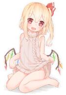 1_female 1girl barefoot blonde_hair commentary_request demon ears explicit eyes face facial_expression fang fangs feet female flandre_scarlet gelbooru hair hair_ornament hair_ribbon loli lolibooru.moe long_hair looking_at_viewer naked_sweater one_side_up open_mouth point_of_view pointy_ears questionable red_eyes red_ribbon ribbed_sweater ribbon sakurea sankaku_channel simple_background skin_fang sleeveless sleeveless_turtleneck smile solo succubus sweater topwear touhou turtleneck turtleneck_sweater wariza white_background wings young // 816x1157 // 101.6KB