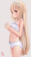 1_female 1girl aoi_kumiko bangs blonde_hair blush bow camel_toe cameltoe contentious_content female female_focus frills grey_background hair hair_bow hair_ornament high_resolution highres loli long_hair navel original own_hands_together panties questionable sankaku simple_background solo stomach tareme underwear white_bow 葵久美子@ちっぱい!(挨拶)🔞🎨🚸 // 957x1712 // 1021.7KB