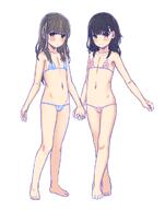 2_females 2d_art 2girls 3 aoi_kumiko bangs bare_arms bare_legs bare_shoulders barefoot bikini black_hair blue_bikini blush breasts brown_eyes brown_hair c95サークルカット circle_cut closed_mouth collarbone explicit eyebrows eyebrows_visible_through_hair eyes face facial_expression feet female fingernails flat_chest groin hair hair_between_eyes hand_holding high_resolution highres holding_hands interlocked_fingers legs lesbian long_hair looking_at_viewer multiple_females multiple_girls navel neck original original_character parted_lips pink_bikini pixiv pixiv_34931 pixiv_70308650 point_of_view questionable safe sankaku sankaku_channel shoulders simple_background small_breasts smile standing standing_position stomach swimsuit swimwear white_background yuri ふくらみかけ 葵久美子@ちっぱい！（挨拶）_(34931) // 944x1200 // 312.1KB